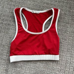 Zara red and white sports bra S